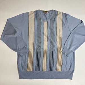 Montechiaro Sweater Mens XL Blue Cream V-Neck Pullover Made in Italy